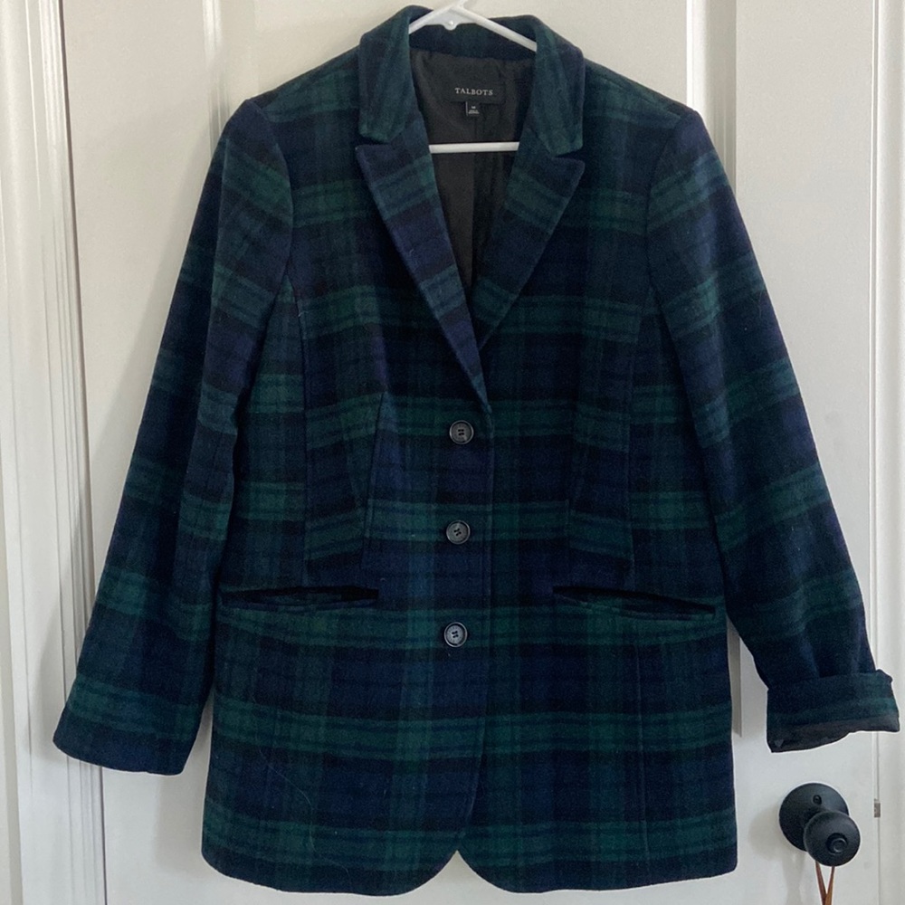 Talbots black watch plaid blazer size 14.